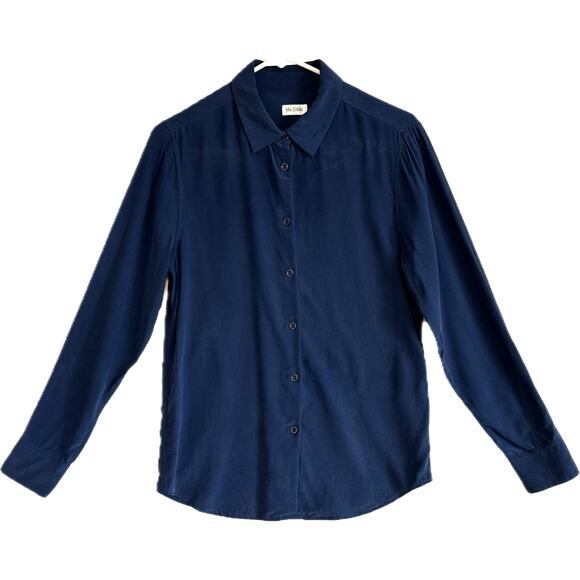 THE FABLE 100% Silk Button Up Shirt Women's Size 8 XS Blue Orchid Top Blouse - Picture 2 of 16